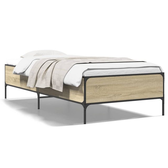 vidaXL Bett Bettgestell Räuchereiche 100x200 cm Holzwerkstoff und Metall günstig online kaufen