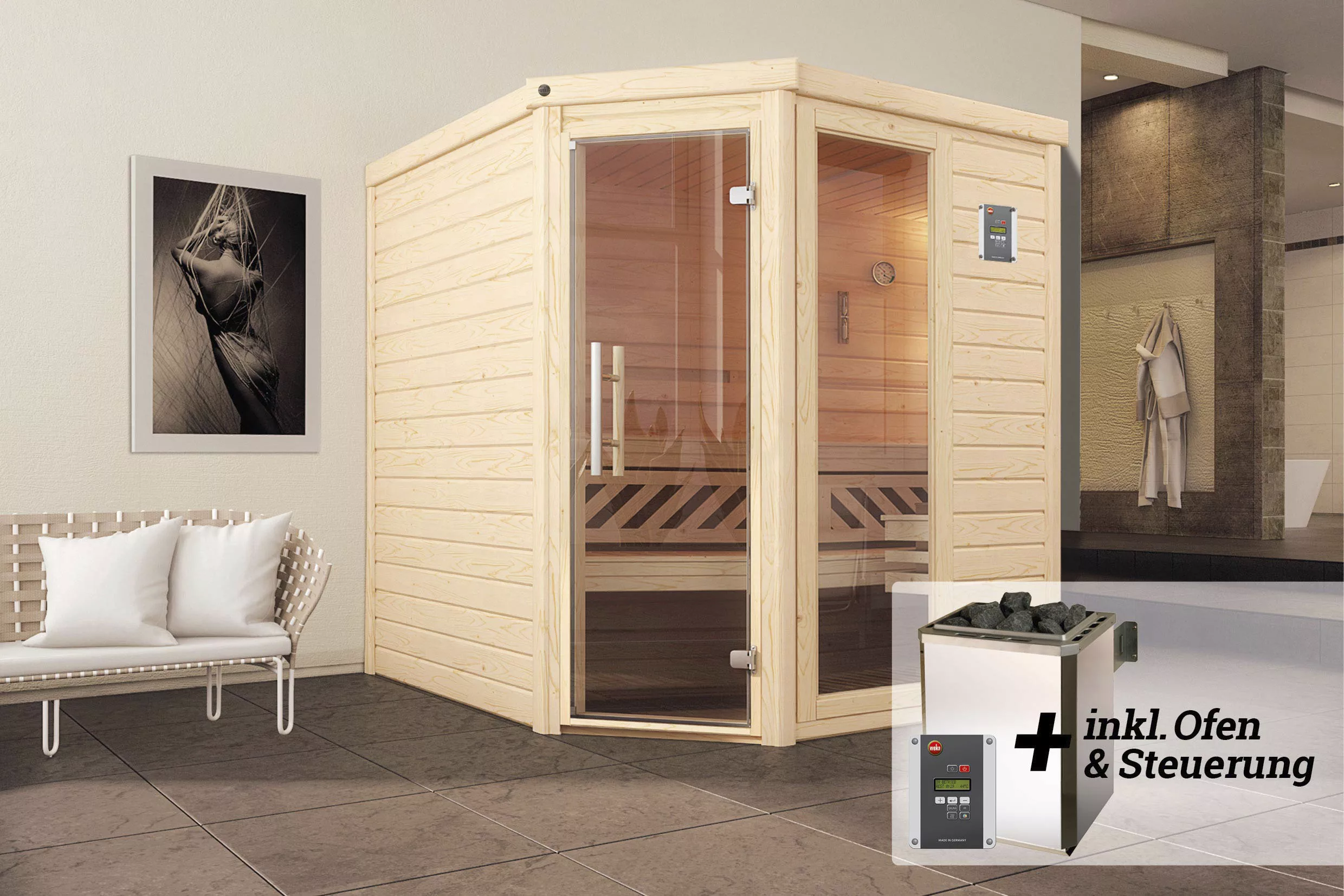 weka Sauna »Turku«, (Set), 7,5 kW-Ofen mit digitaler Steuerung günstig online kaufen