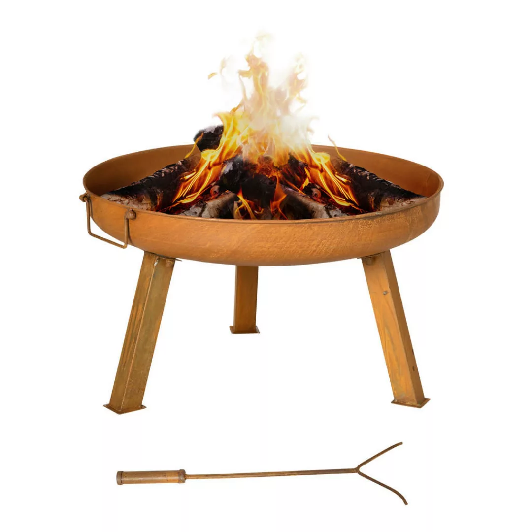 Outsunny Feuerschale Garten Feuerkorb 71x60x36cm aus Eisen rostbraun mit Sc günstig online kaufen