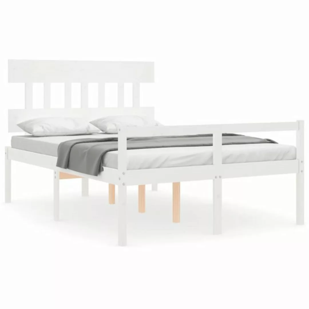 vidaXL Bett, Seniorenbett mit Kopfteil 140x190 cm Weiß Massivholz günstig online kaufen