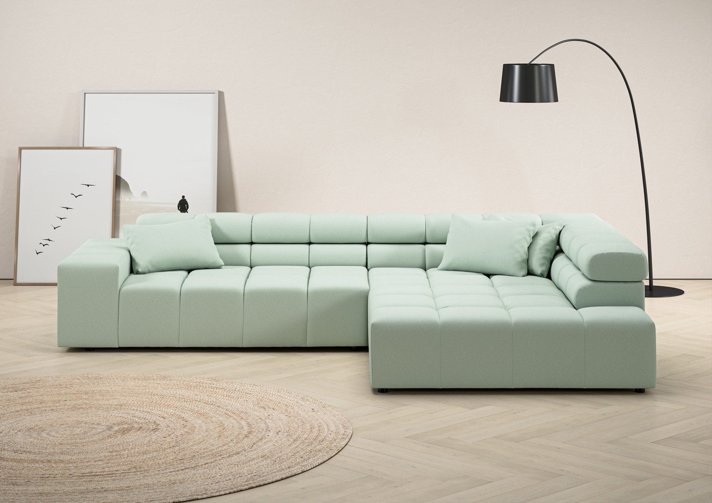 INOSIGN Ecksofa Ancona incl. Kopfteilverstellung, Zierkissen Breite 319cm, günstig online kaufen