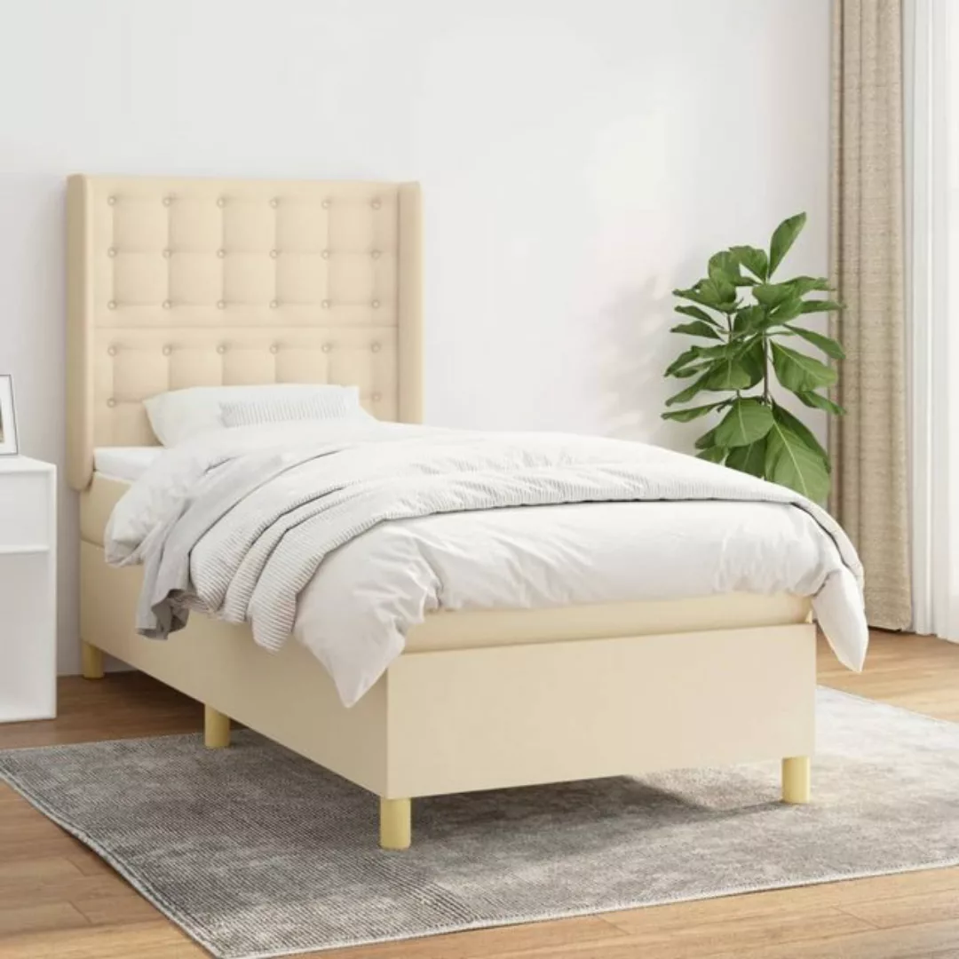 vidaXL Bettgestell Boxspringbett mit Matratze Creme 90x200 cm Stoff Bett Be günstig online kaufen