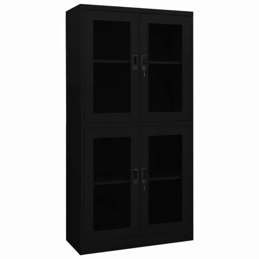 Büroschrank Schwarz 90x40x180 Cm Stahl Und Hartglas günstig online kaufen