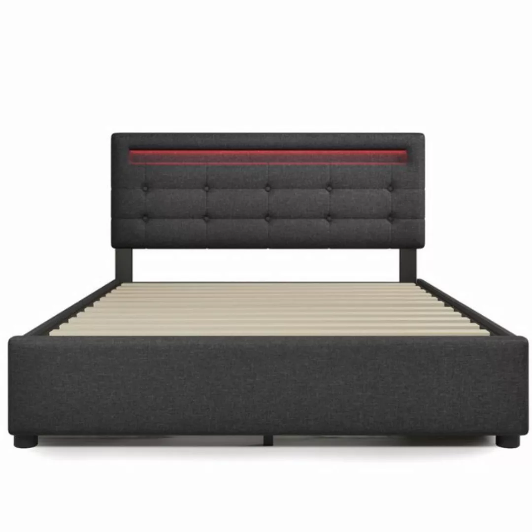 Gotagee Polsterbett Jugendbett Bettgestell mit LED Doppelbett 140x200cm Bet günstig online kaufen