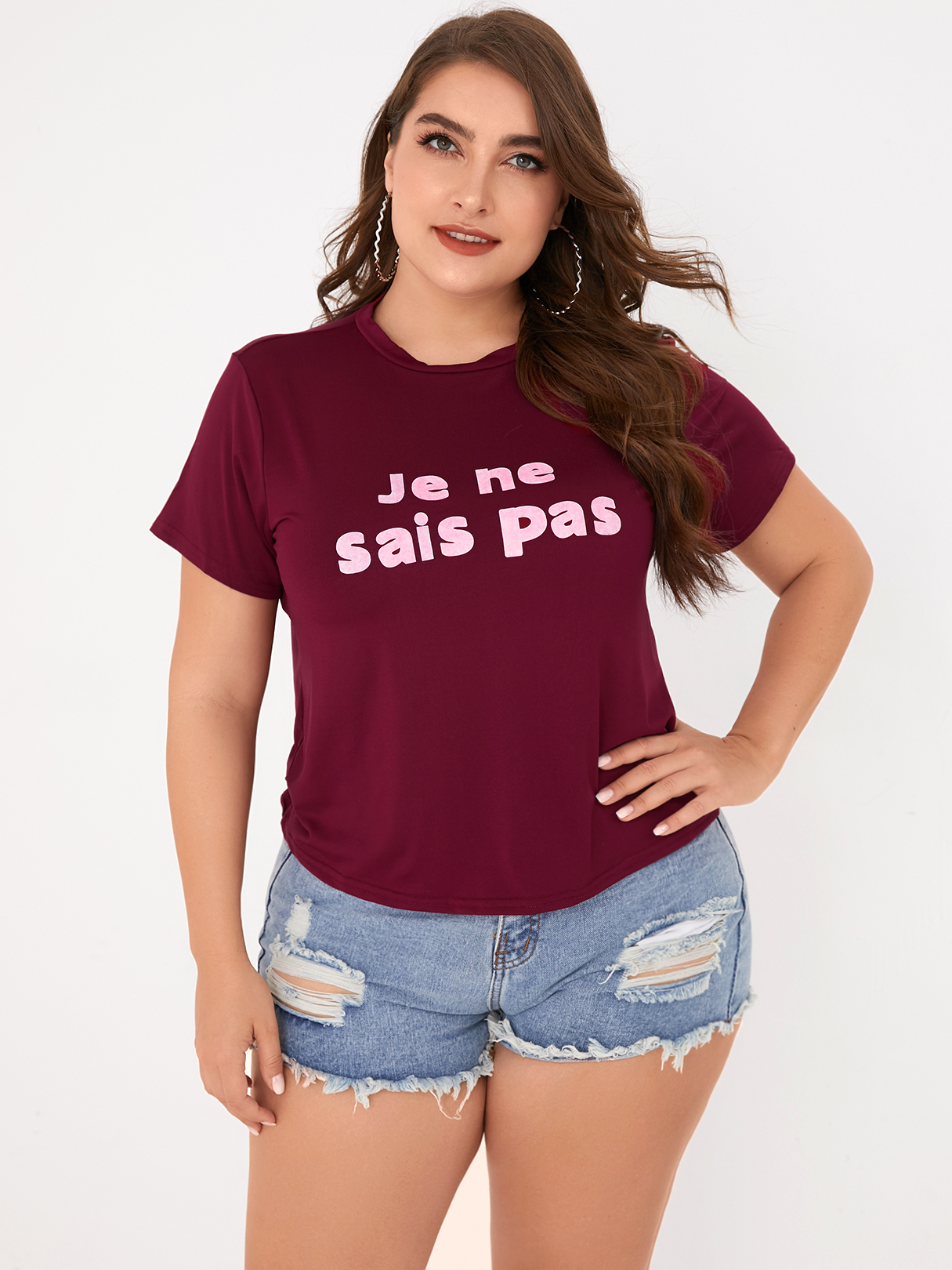 Plus Größe Letter Rundhals-T-Shirt mit kurzen Ärmeln günstig online kaufen
