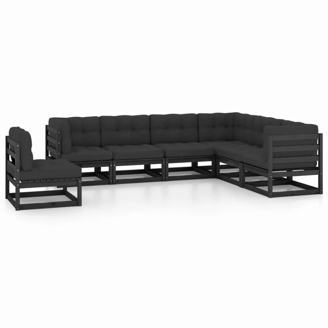 7-tlg. Garten-lounge-set Mit Kissen Schwarz Massivholz Kiefer günstig online kaufen