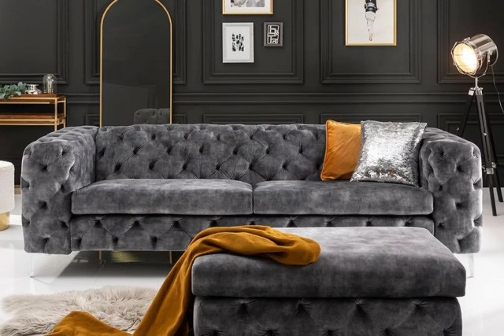 riess-ambiente Sofa MODERN BAROCK 235cm dunkelgrau / silber, Einzelartikel günstig online kaufen