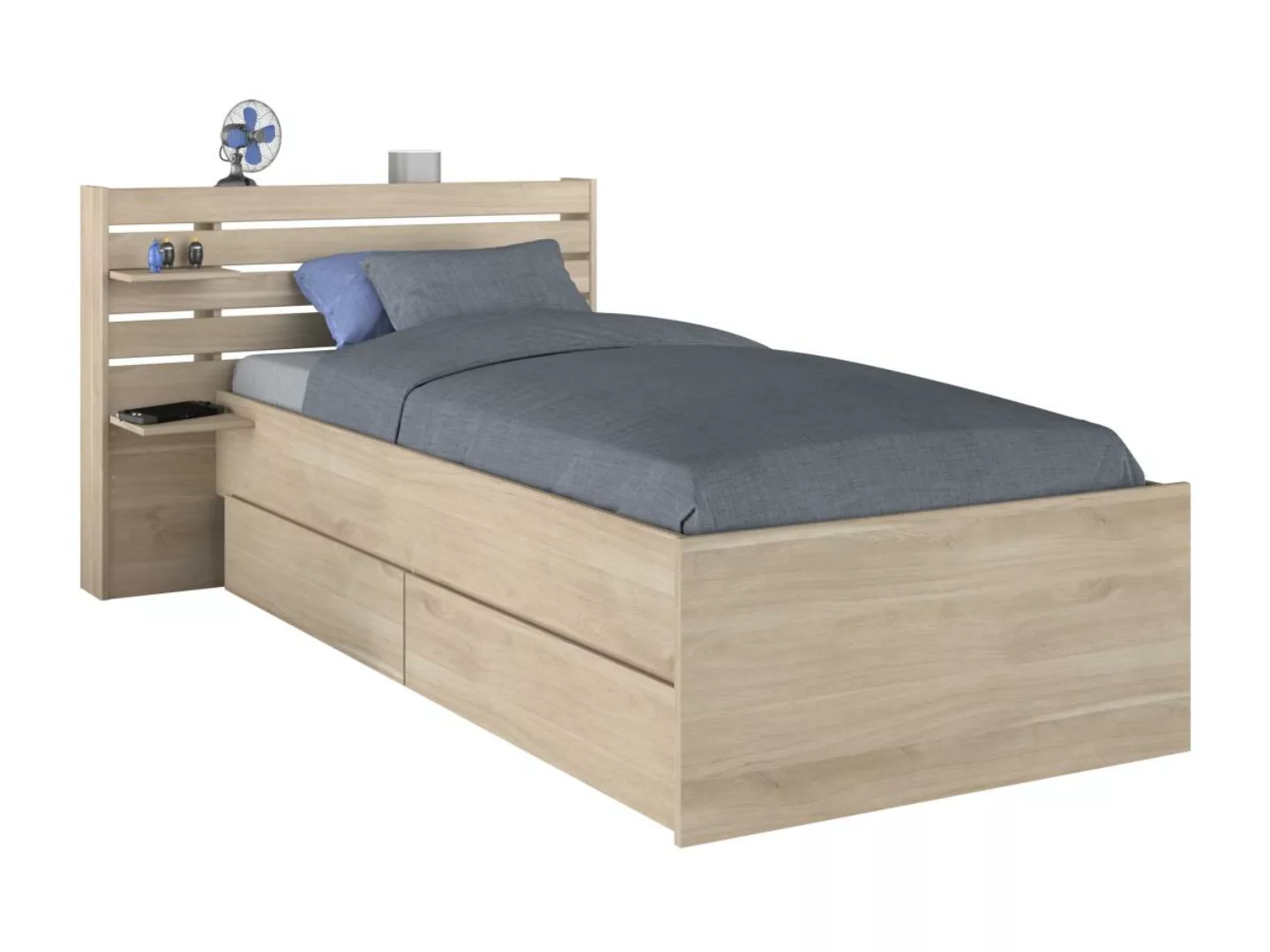 Bett mit Stauraum - 90 x 190/200 - Holzfarben - TENALIA günstig online kaufen