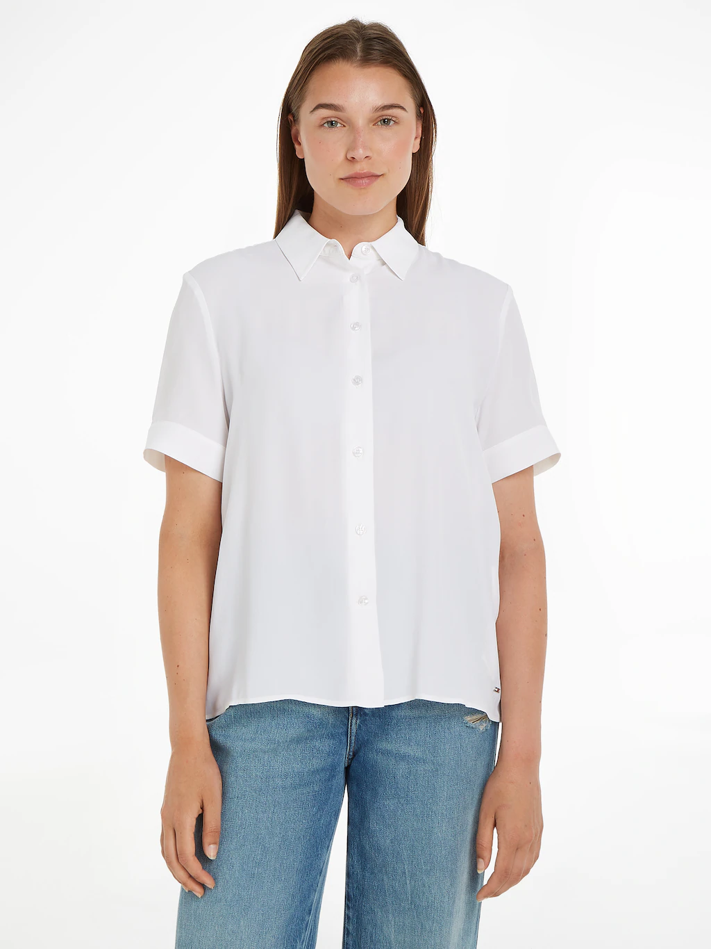 Tommy Hilfiger Kurzarmbluse ESSENTIAL FLUID SS SHIRT mit Metalllabel günstig online kaufen