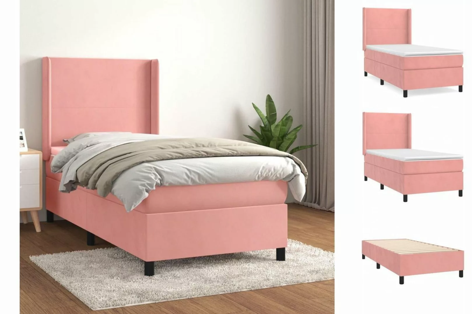 vidaXL Bettgestell Boxspringbett mit Matratze Rosa 90x200 cm Samt Bett Bett günstig online kaufen