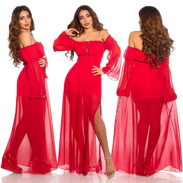 Koucla Off-Shoulder-Kleid rot lang mit Schlitz sexy Carmen Ausschnitt sexy günstig online kaufen