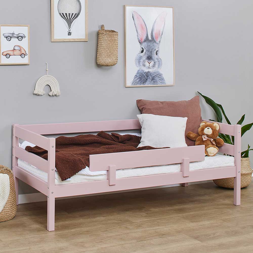 Kinderbett Kinderzimmer Bett in Rosa mit Vierfußgestell aus Holz günstig online kaufen