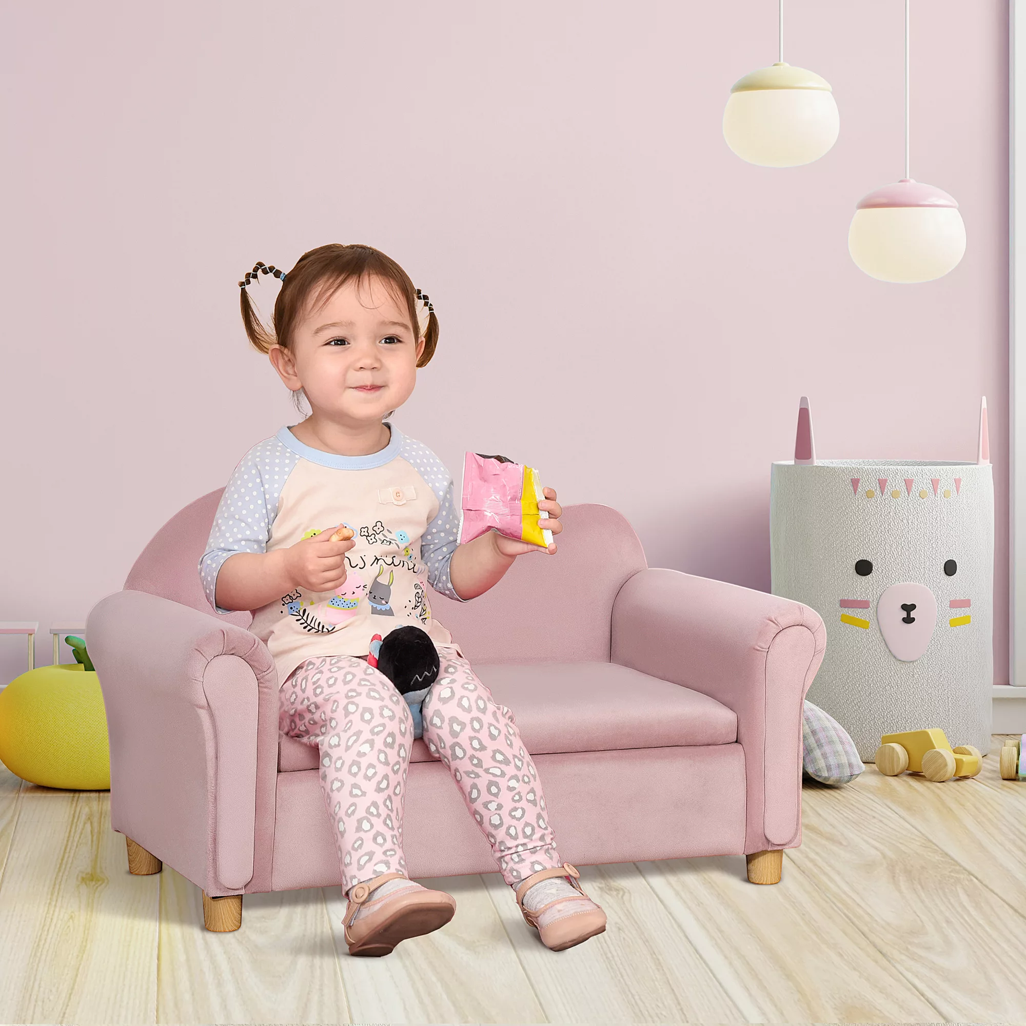 HOMCOM Kindersofa Stauraum Rosa Vlies Zweisitzer 3-5 Jahre 84x41,5x48,5cm günstig online kaufen