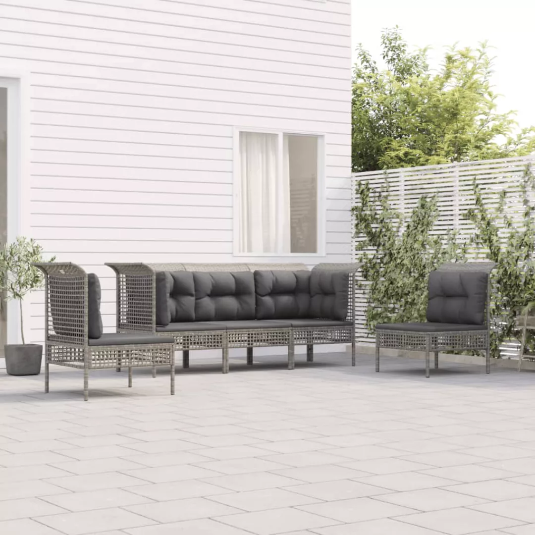 Vidaxl 5-tlg. Garten-lounge-set Mit Kissen Grau Poly Rattan günstig online kaufen
