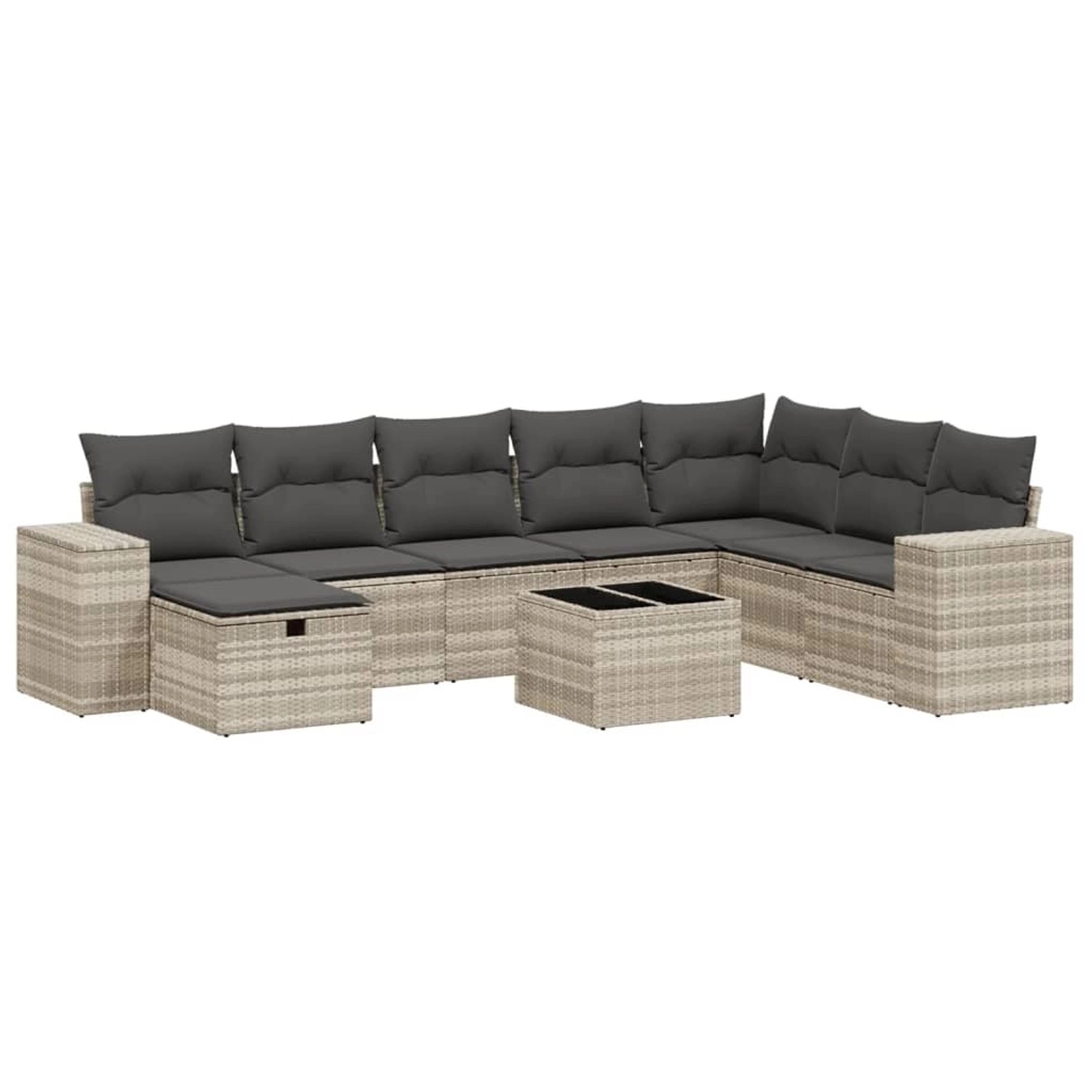 vidaXL 9-Tlg Garten-Sofagarnitur mit Kissen Hellgrau Poly Rattan 3264528 günstig online kaufen
