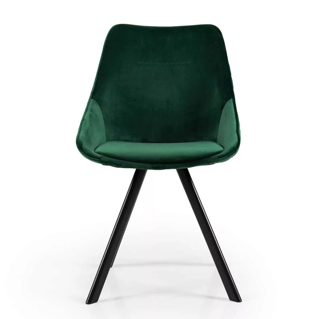 Esstisch Stühle in Grün Velours Metallgestell (2er Set) günstig online kaufen