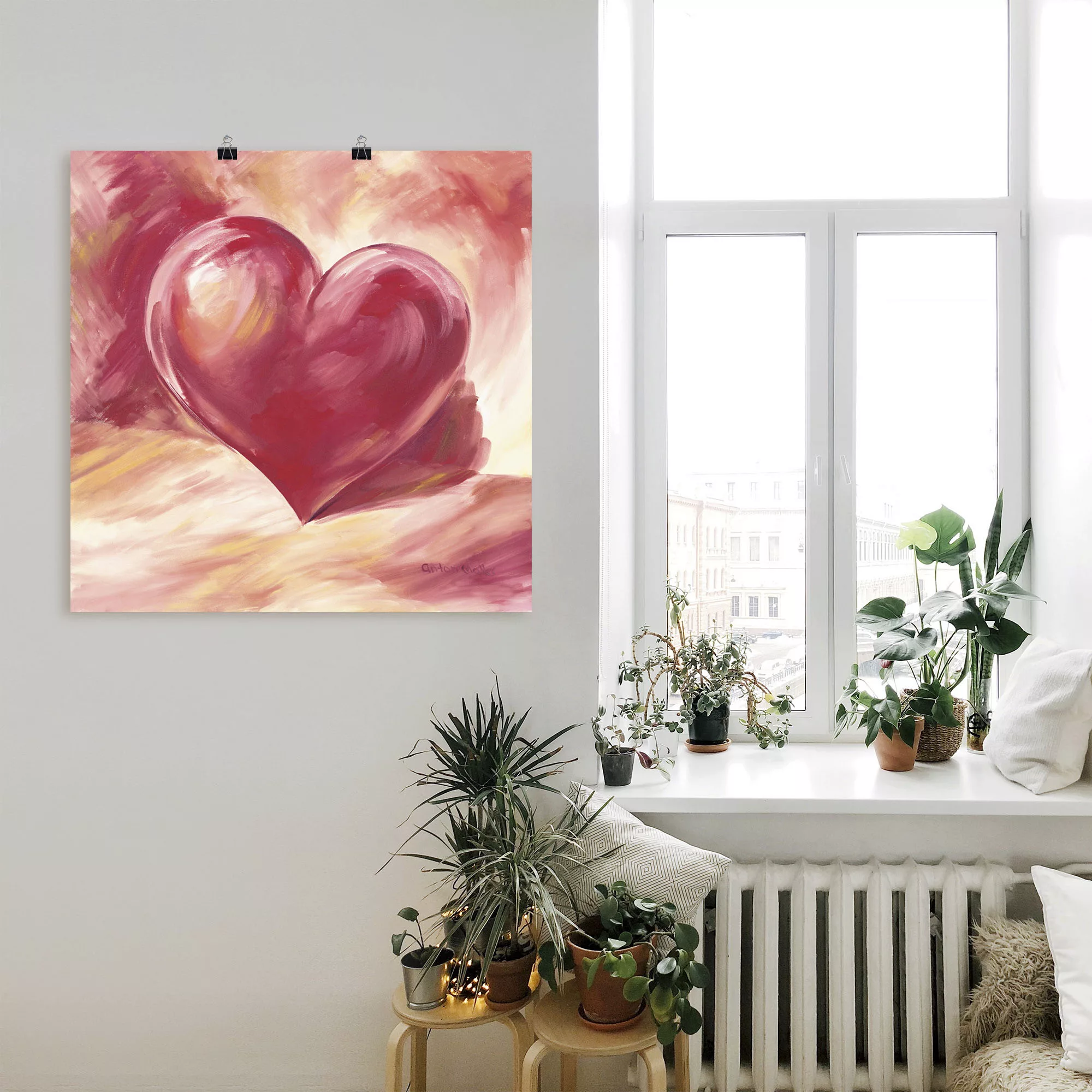 Artland Wandbild "Rosa/rotes Herz", Herzen, (1 St.), als Alubild, Outdoorbi günstig online kaufen