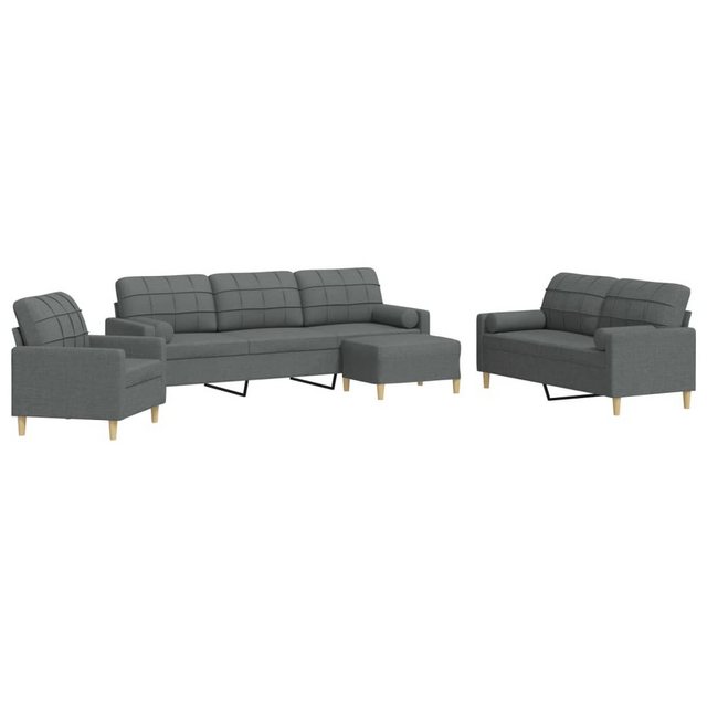 vidaXL Sofa 4-tlg. Sofagarnitur mit Fußhocker & Dekokissen Dunkelgrau Stoff günstig online kaufen