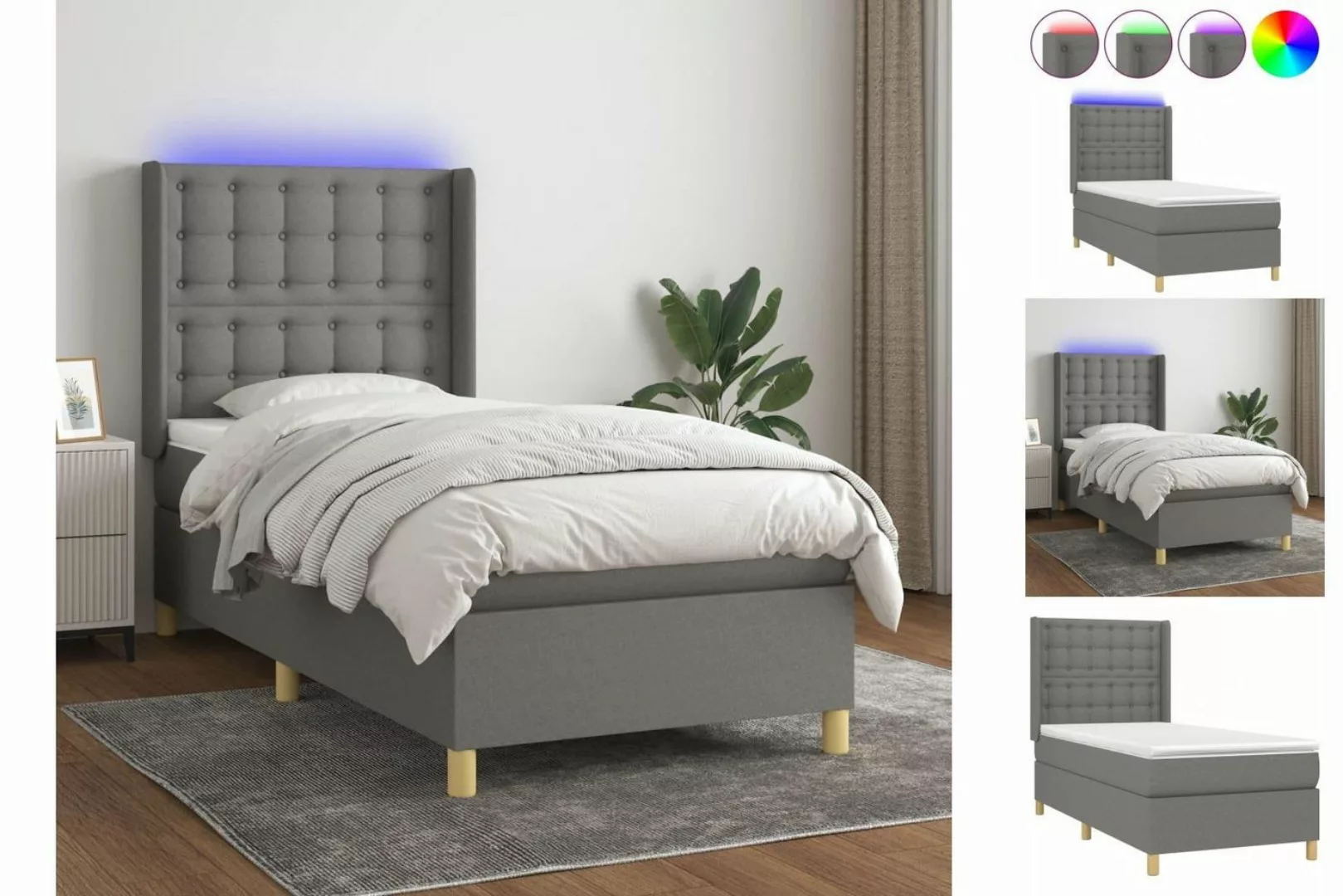 vidaXL Bettgestell Boxspringbett mit Matratze LED Dunkelgrau 100x200 cm Sto günstig online kaufen