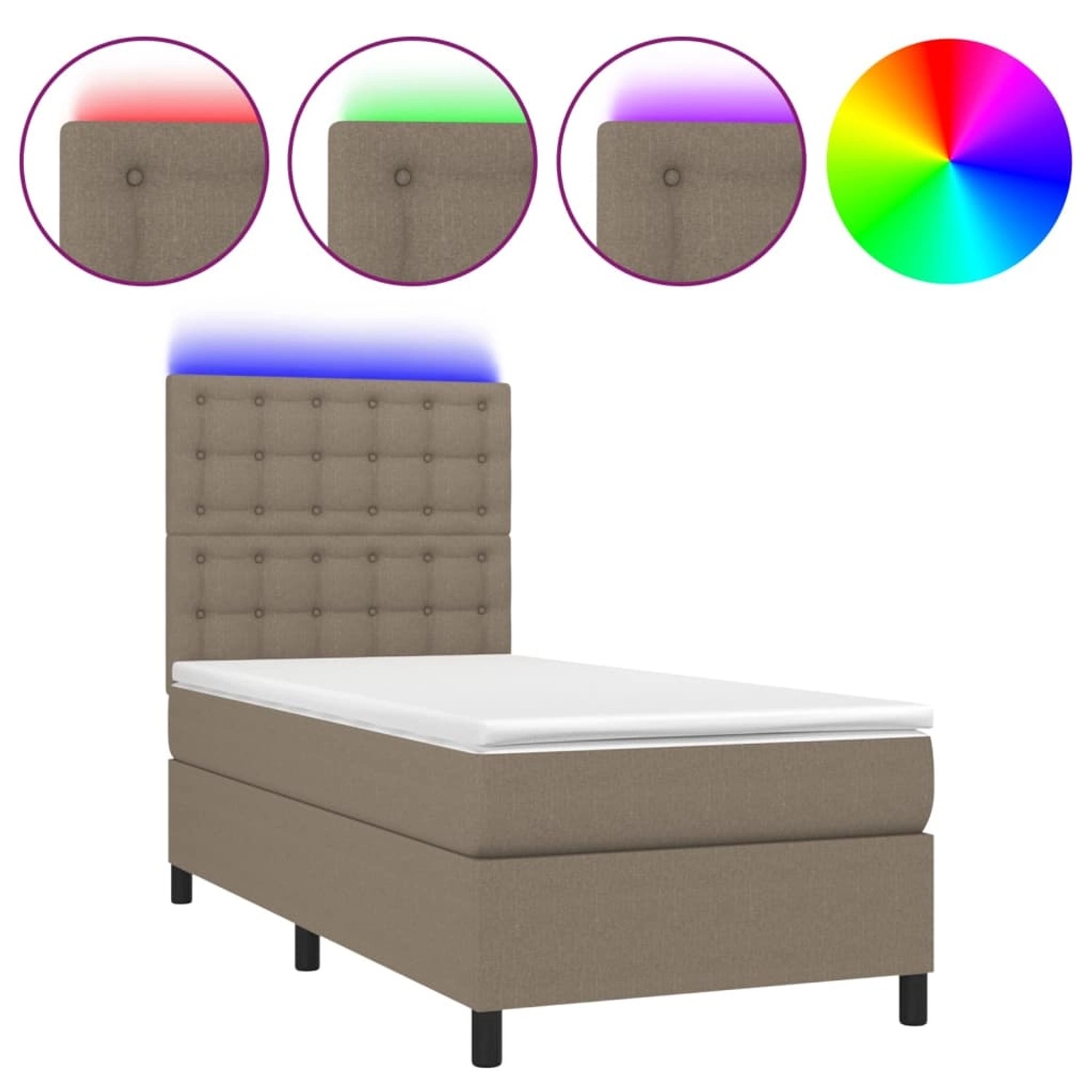 vidaXL Boxspringbett Boxspringbett mit Matratze LED Taupe 100x200 cm Stoff günstig online kaufen