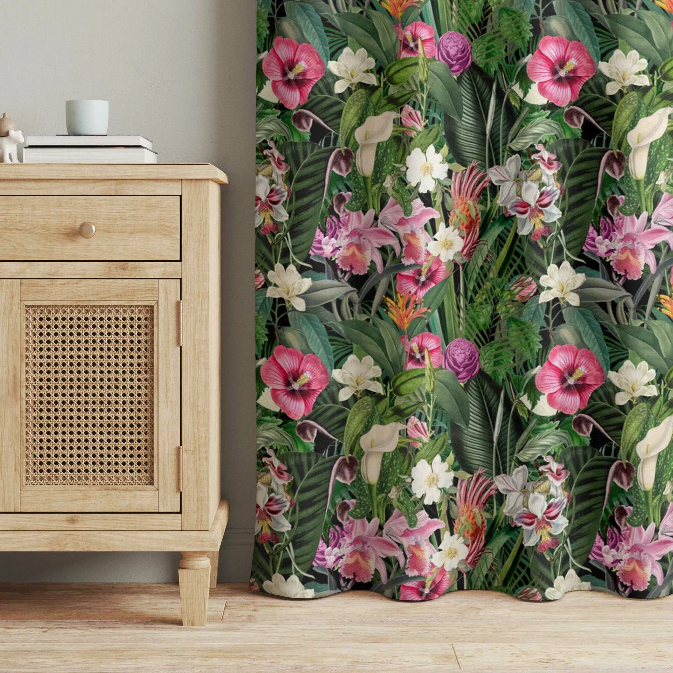 Vorhang Bunte tropische Blumen Collage günstig online kaufen