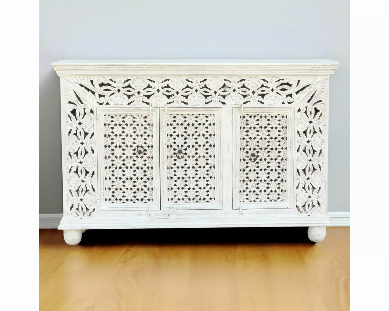 Oriental Galerie Unterschrank Weiß Whitewash Sideboard Manisha Weiß 150 cm günstig online kaufen