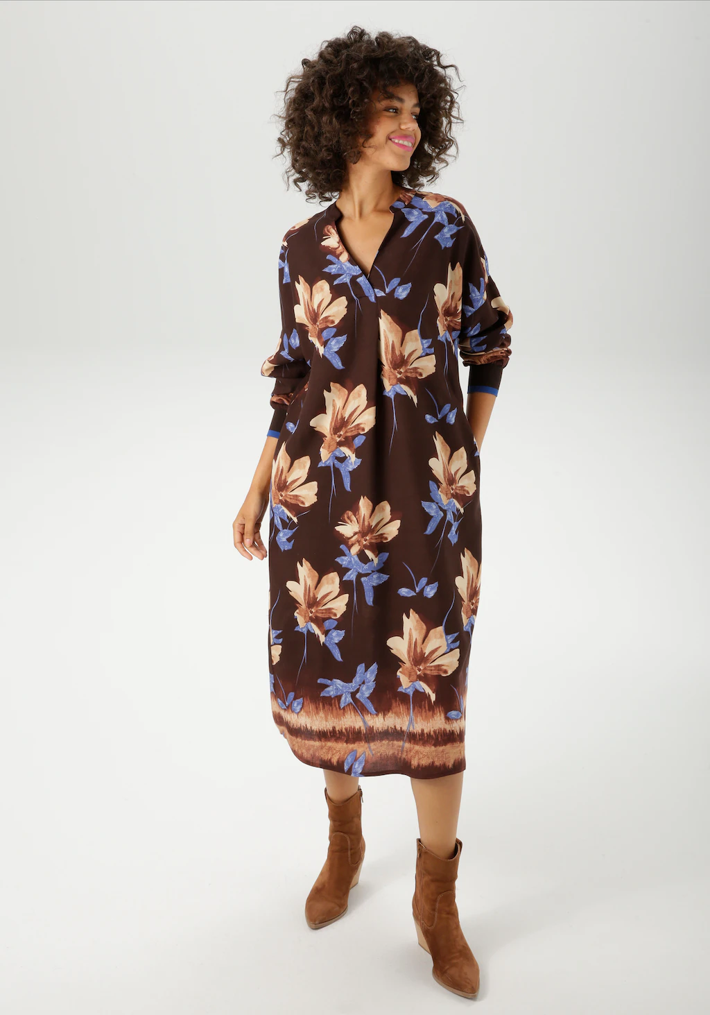 Aniston CASUAL Blusenkleid, mit großflächigem Blumendruck und Bordüre - NEU günstig online kaufen