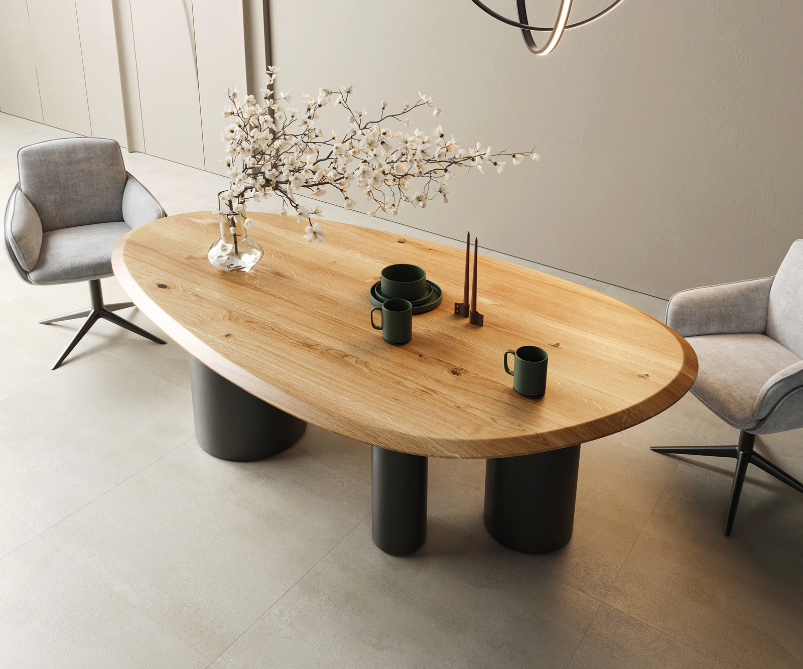 Esstisch Edge Oval 220x120x2,5 Eiche Natur Troa Metall Schwarz Flow-Edge günstig online kaufen