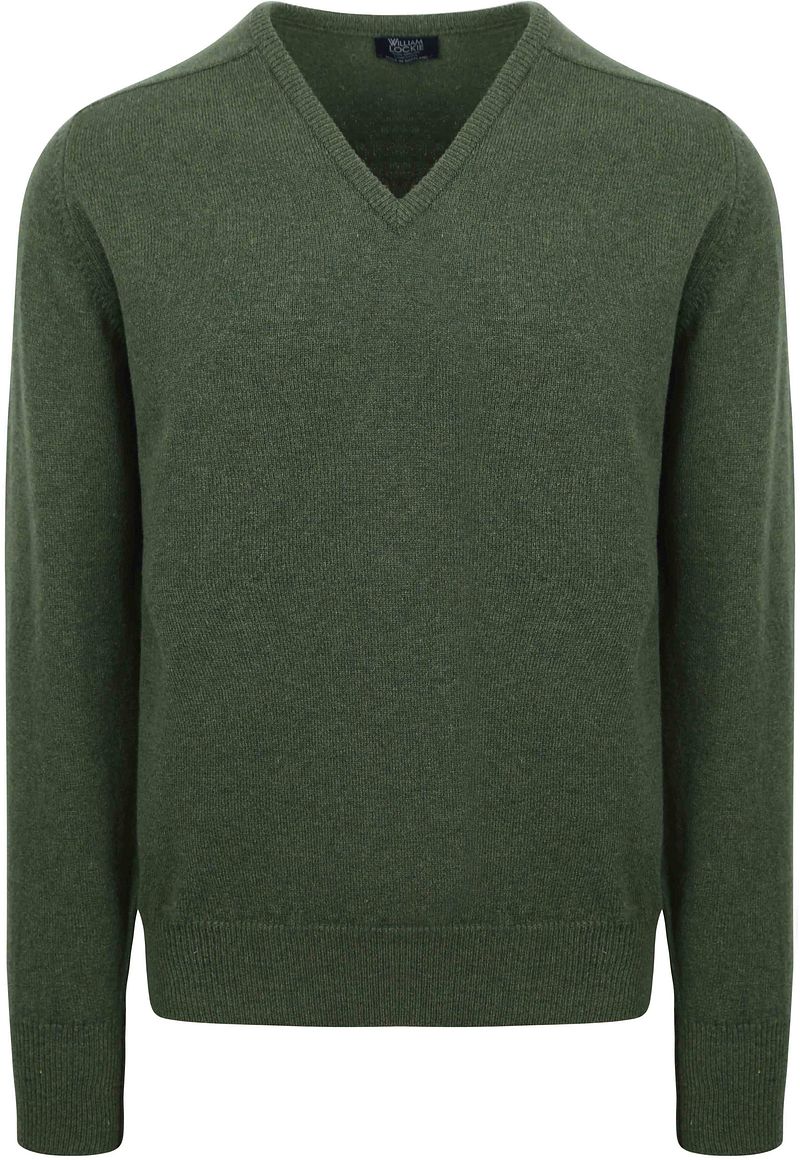 William Lockie V-Auschnitt Pullover Lammwolle Rosemary Grün - Größe XL günstig online kaufen