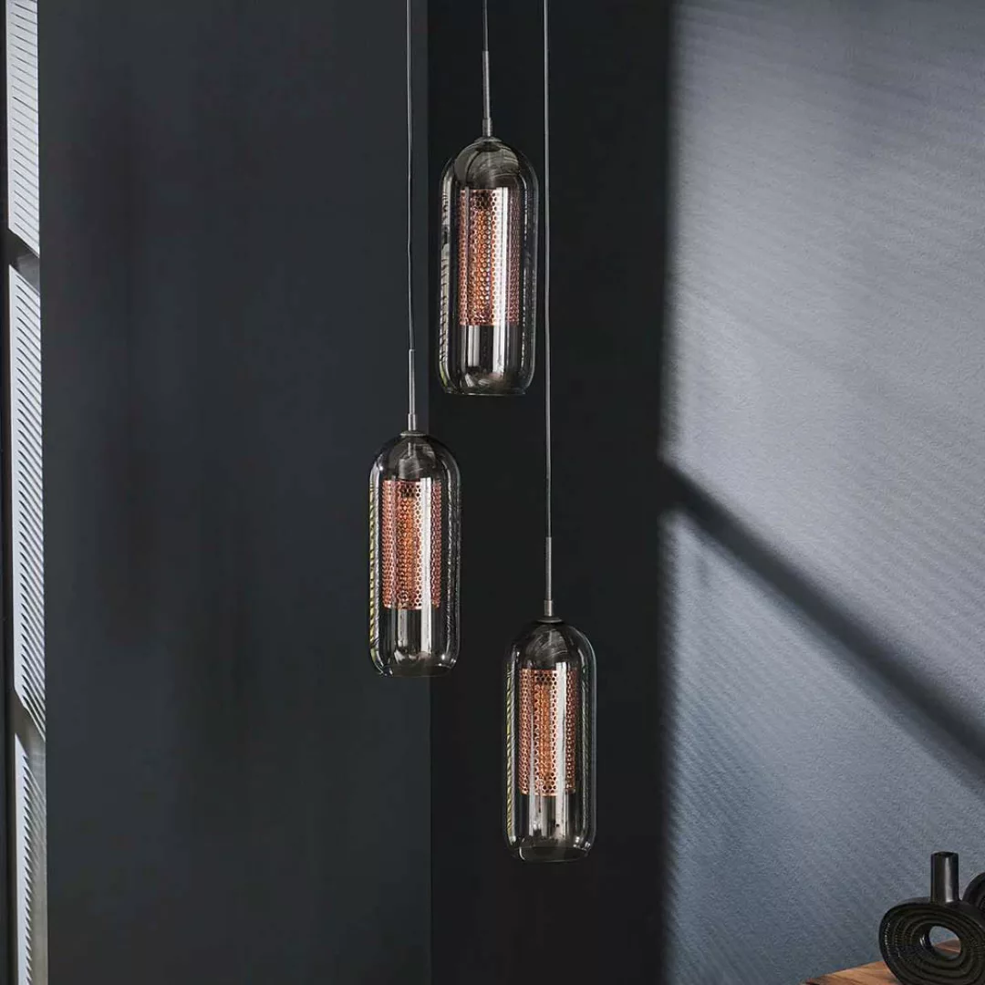 Deckenlampe Glas und Stahl in modernem Design Schwarzgrau günstig online kaufen