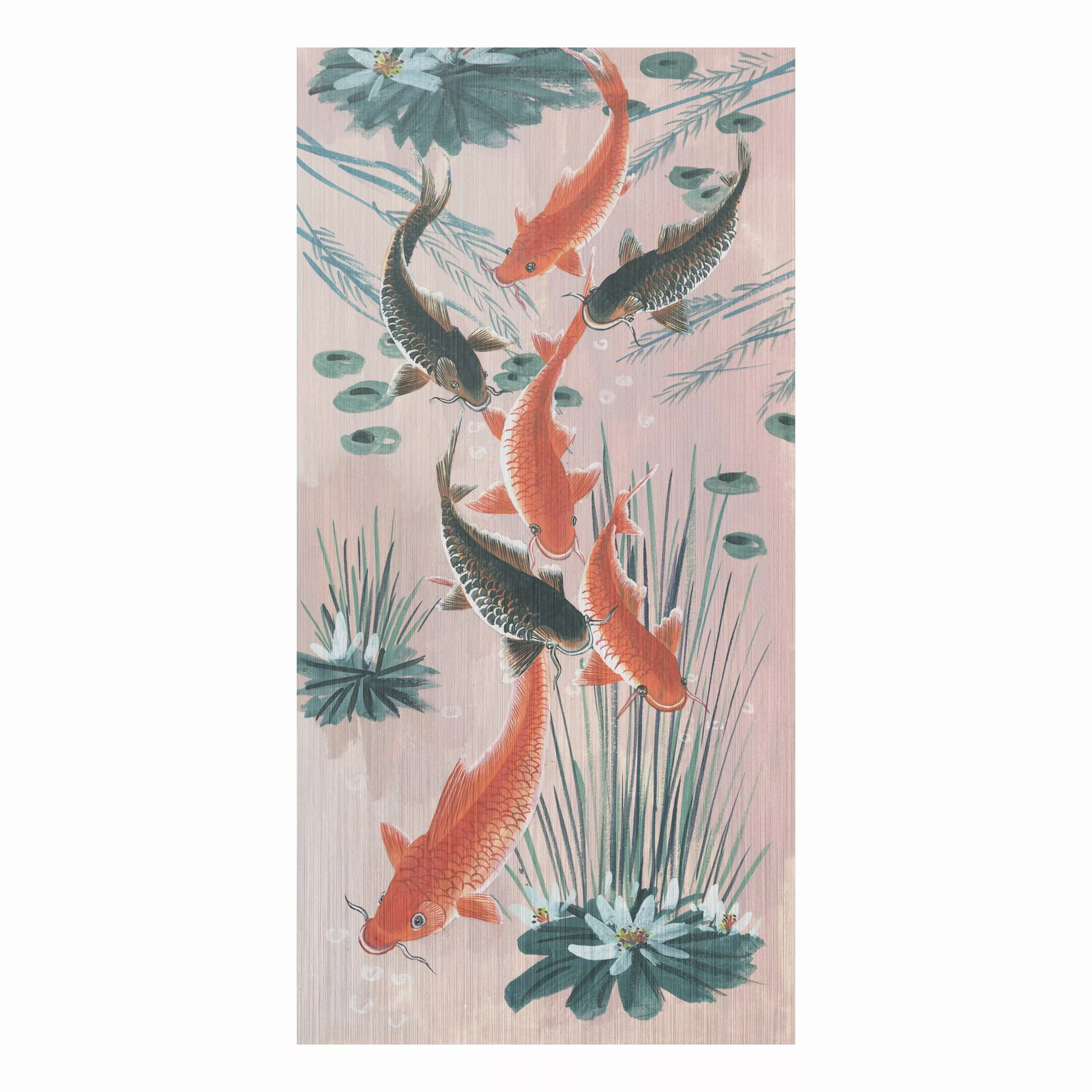Alu-Dibond Bild Blumen - Hochformat Asiatische Malerei Kois im Teich I günstig online kaufen