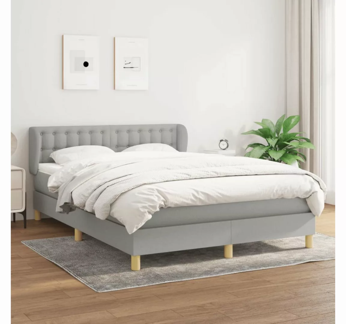 vidaXL Boxspringbett Boxspringbett mit Matratze Hellgrau 140x200 cm Stoff B günstig online kaufen