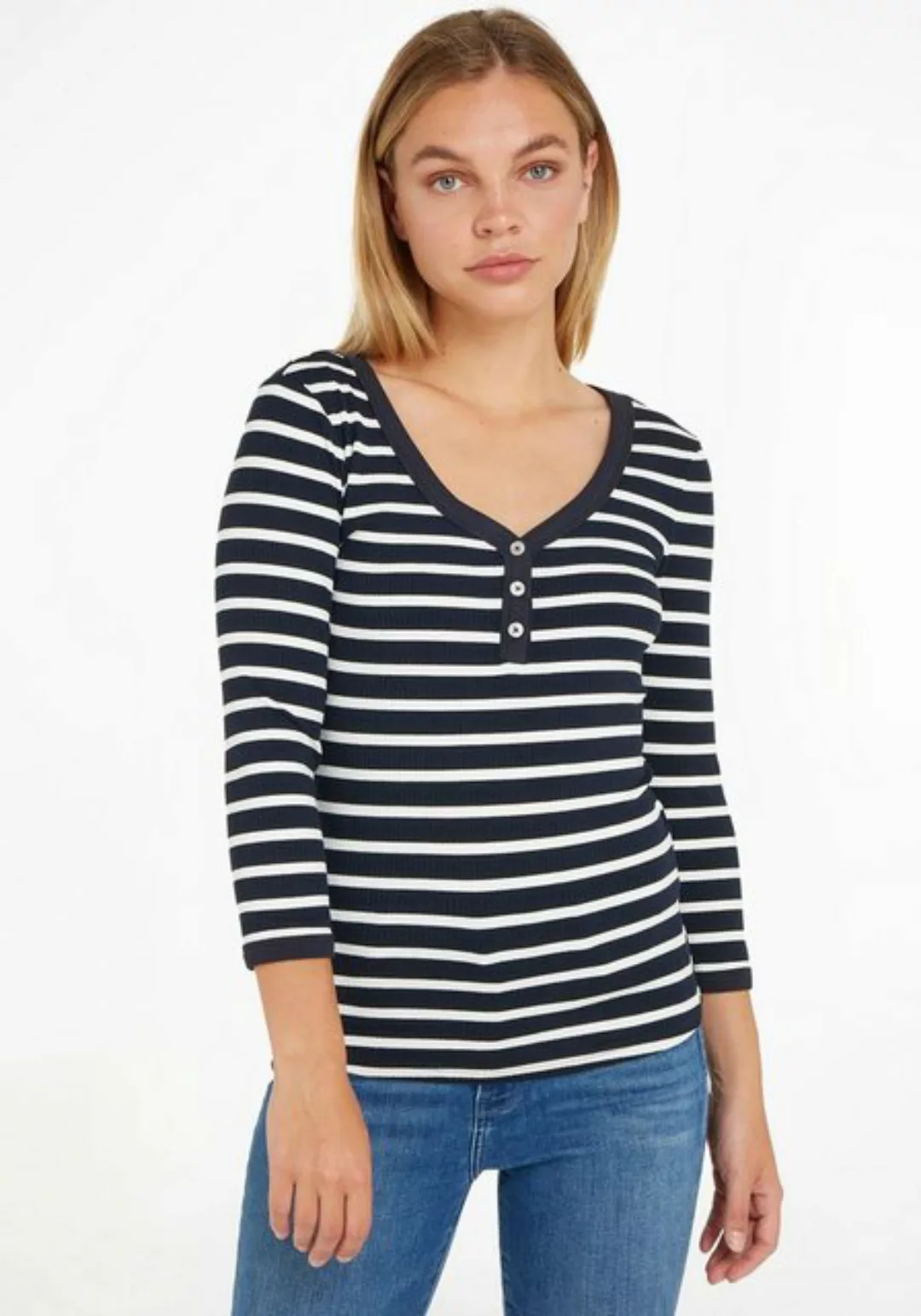 Tommy Hilfiger 3/4-Arm-Shirt SLIM 5X2 RIB HENLEY 3/4 mit drei Zierknöpfen a günstig online kaufen