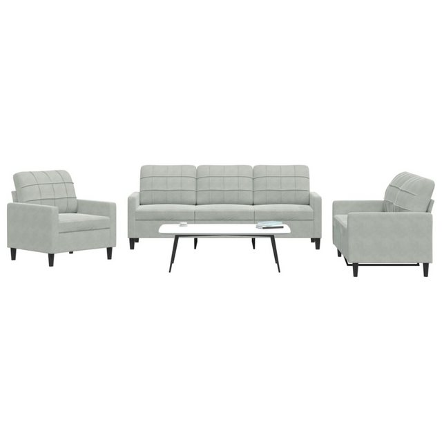 vidaXL Sofa 3-tlg. Sofagarnitur mit Kissen Hellgrau Samt günstig online kaufen