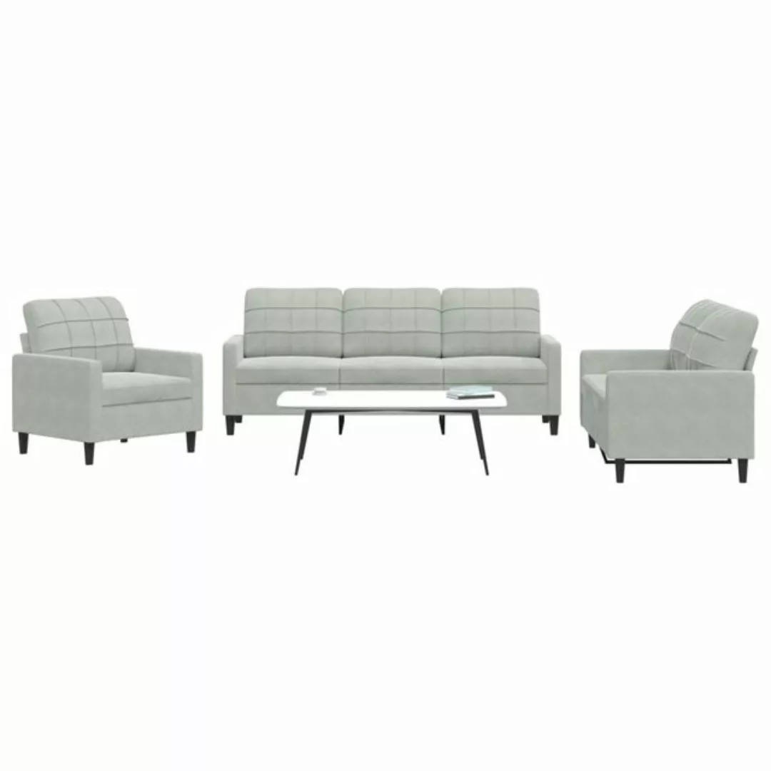 vidaXL Sofa Sofagarnitur mit Kissen Samt, Standard, Hellgrau günstig online kaufen