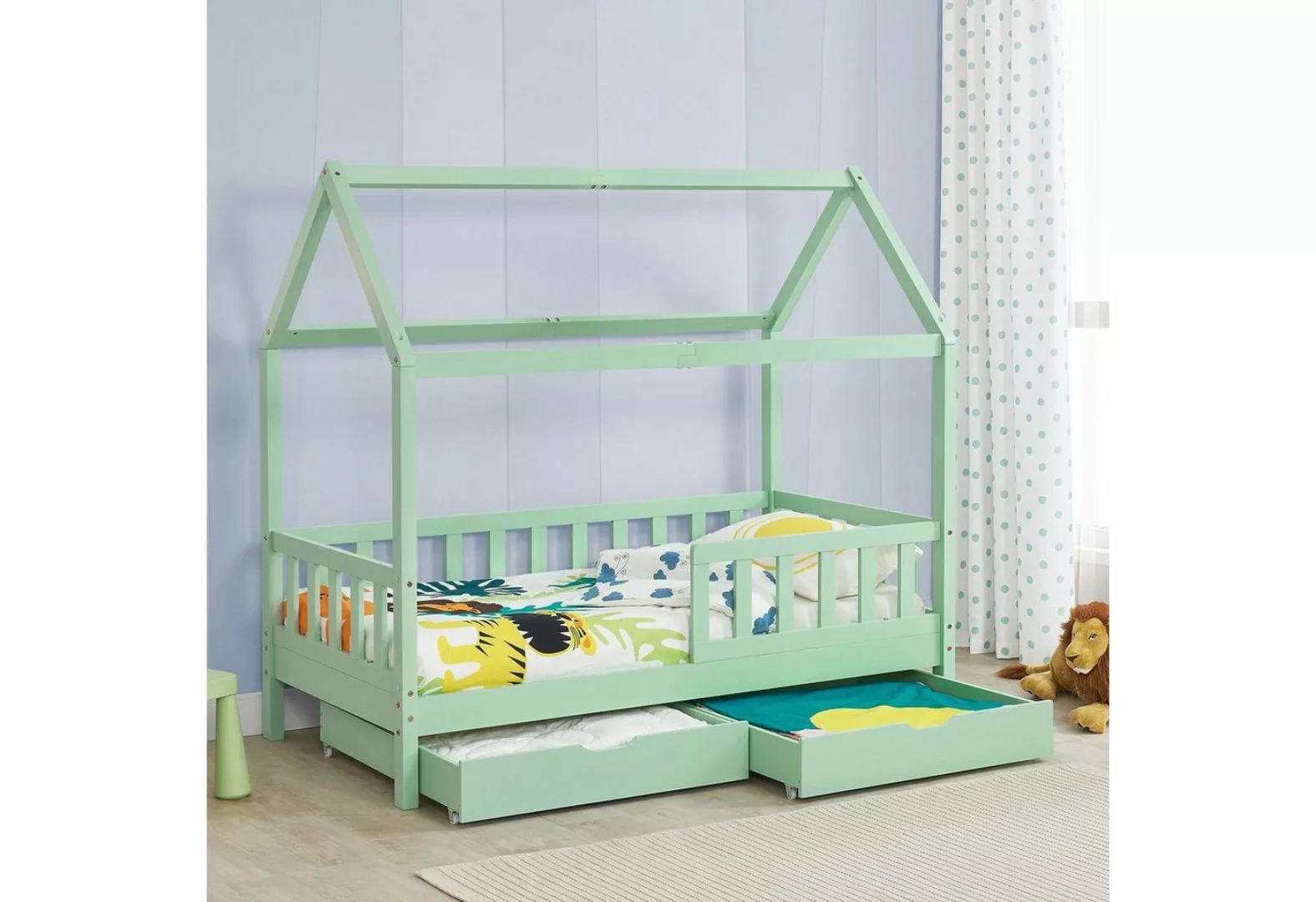 Juskys Kinderbett Marli, 80x160 cm, mit Dach, 2 Bettkästen, Rausfallschutz, günstig online kaufen