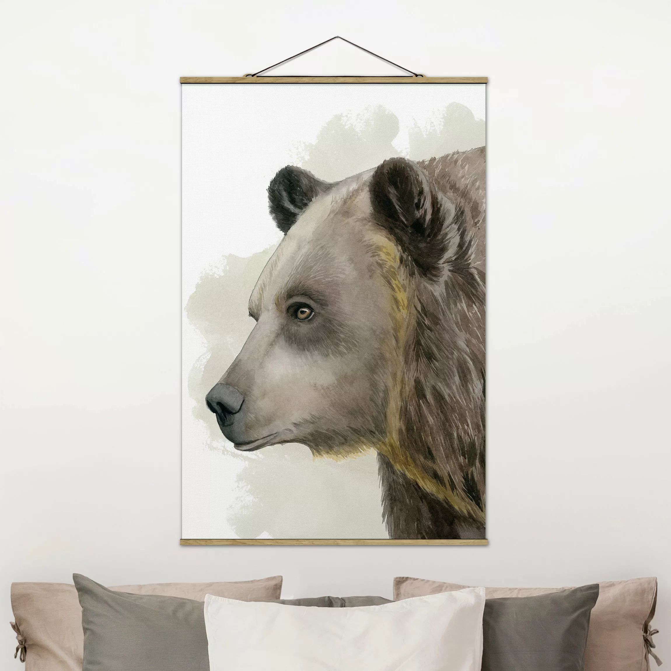 Stoffbild Tiere mit Posterleisten - Hochformat Waldfreunde - Bär günstig online kaufen