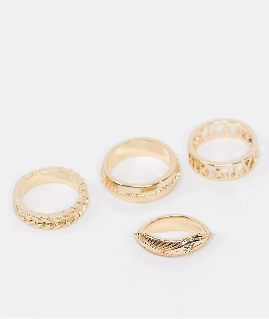 ASOS DESIGN – Goldfarbene Ringe in verschiedenen Strukturen mit ausgeschnit günstig online kaufen