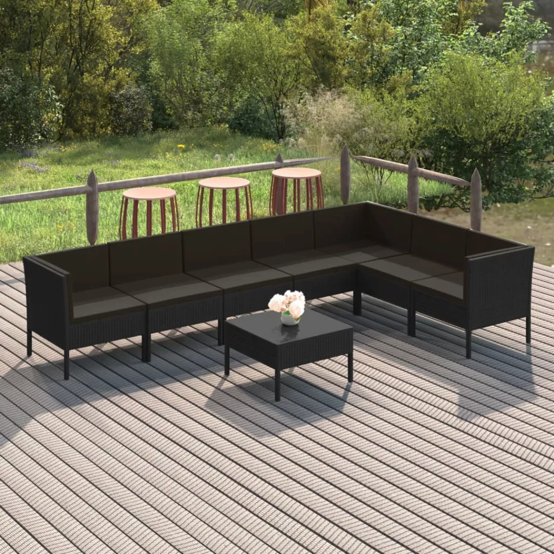 8-tlg. Garten-lounge-set Mit Auflagen Poly Rattan Schwarz günstig online kaufen