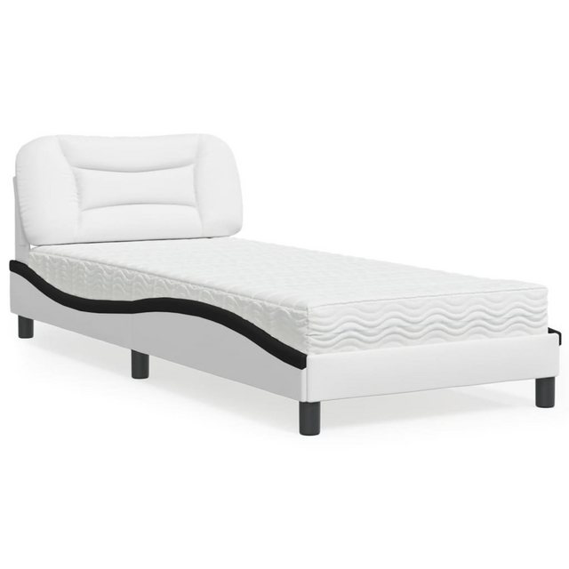 vidaXL Bett, Bett mit Matratze Weiß und Schwarz 90x200 cm Kunstleder günstig online kaufen