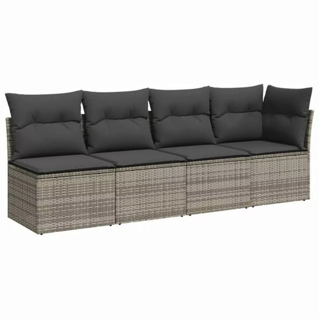 vidaXL Loungesofa Gartensofa mit Kissen 4-Sitzer Grau Poly Rattan günstig online kaufen