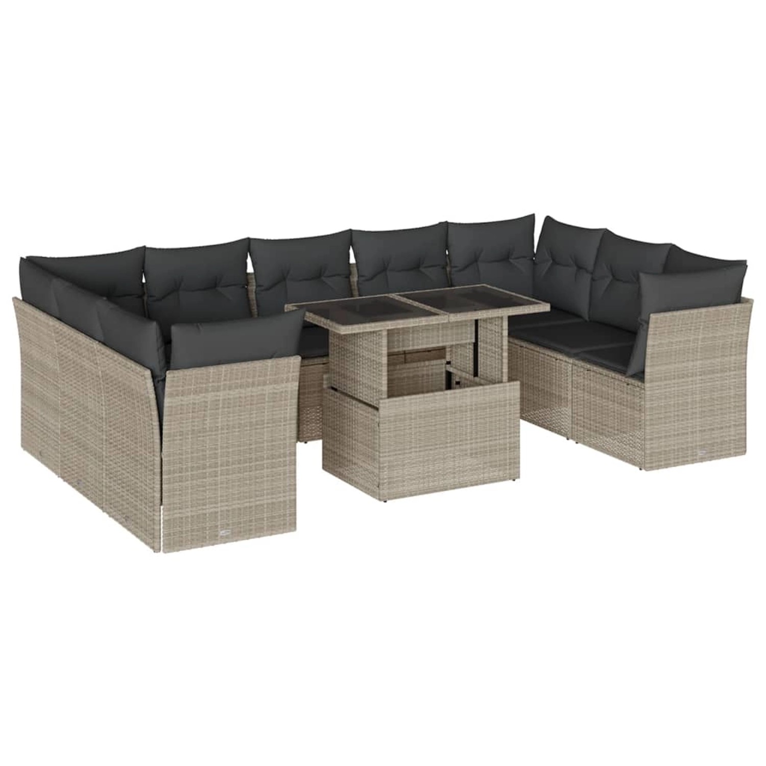 vidaXL 10-Tlg Garten-Sofagarnitur mit Kissen Hellgrau Poly Rattan 3266822 günstig online kaufen