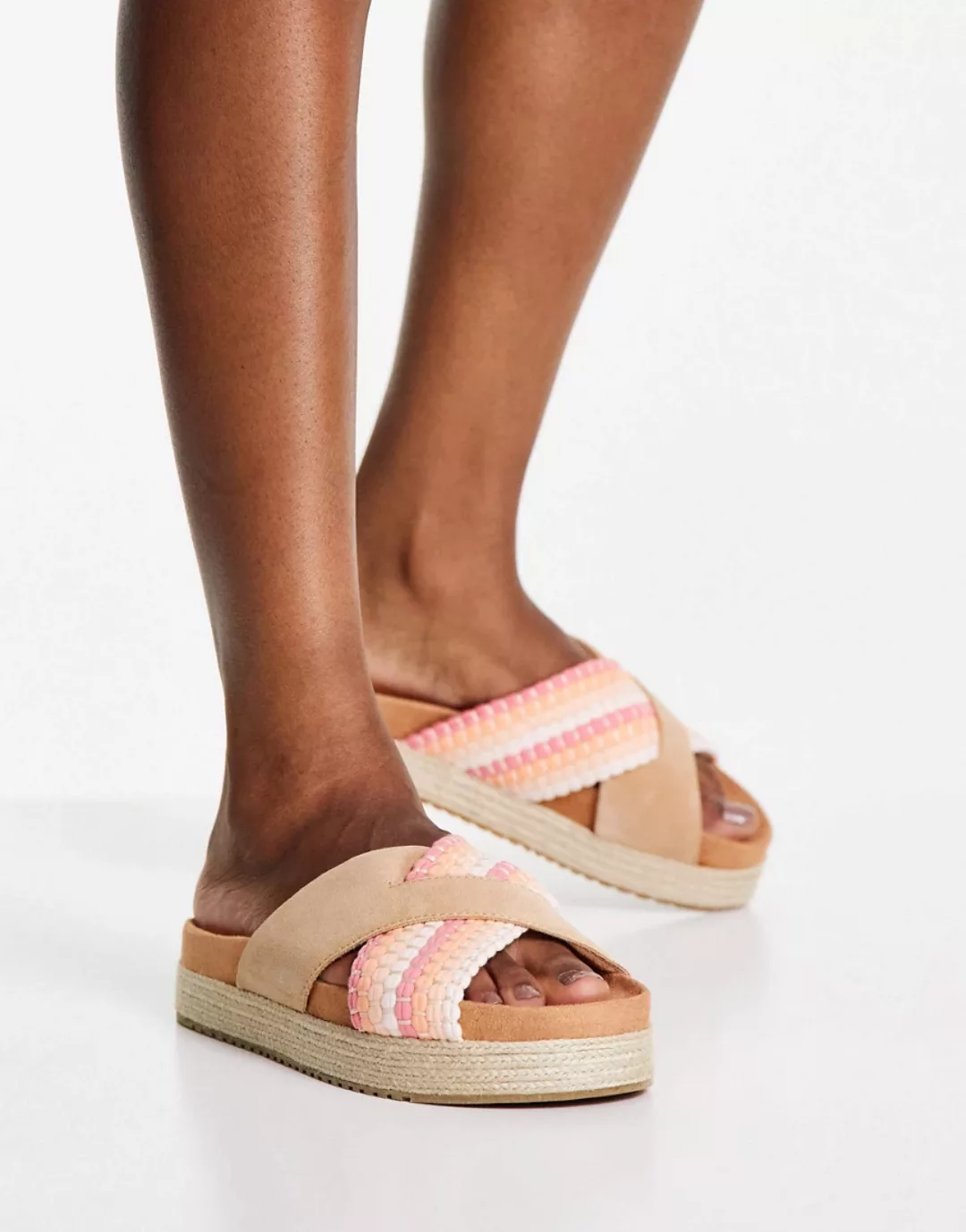 TOMS – Paloma – Flache Sandalen aus Wildleder und Webstoff mit überkreuztem günstig online kaufen