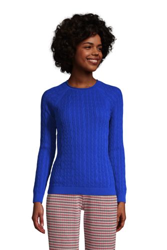 Baumwoll-Zopfmusterpullover mit Rollblende, Damen, Größe: XS Normal, Blau, günstig online kaufen