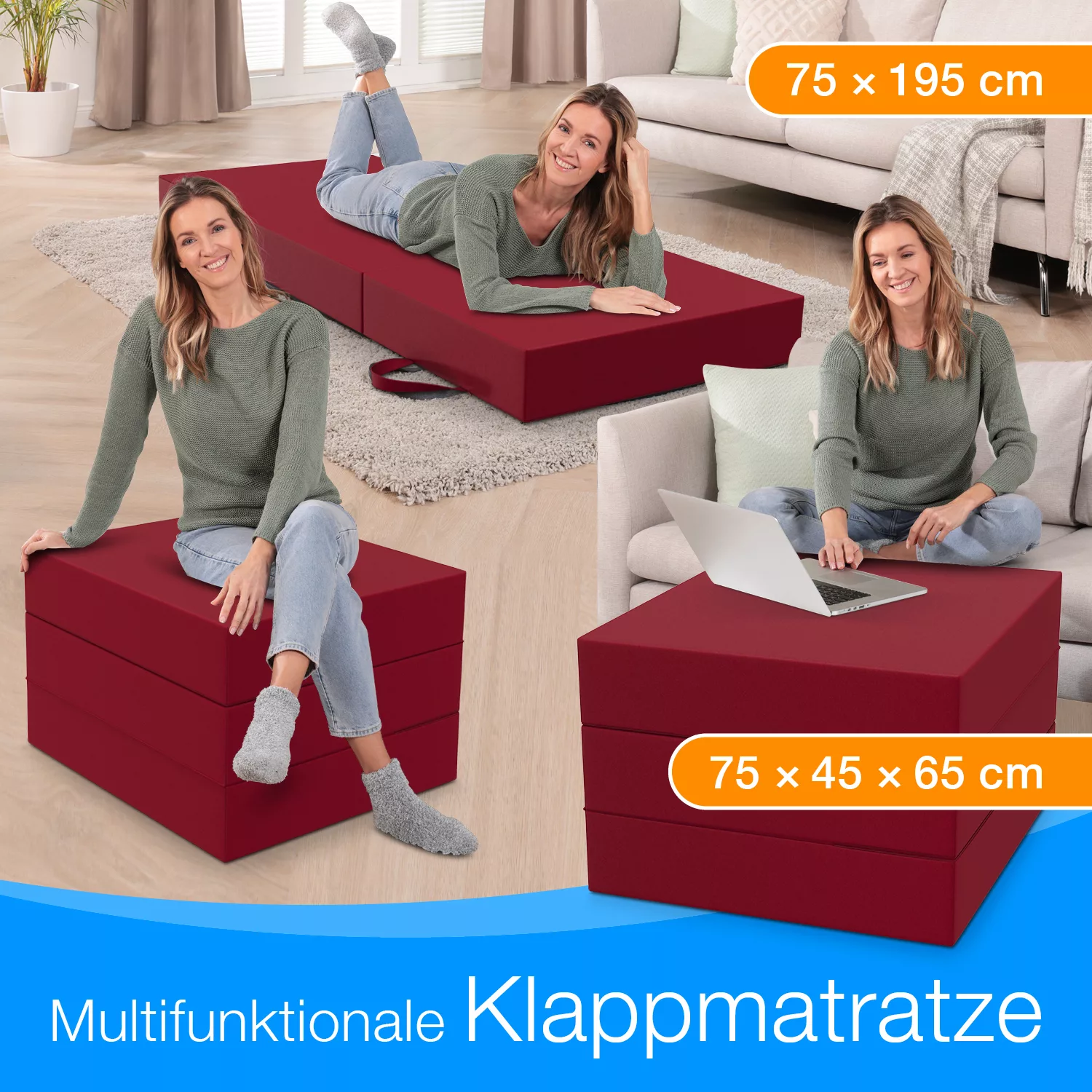 Bestschlaf Klappmatratze Gästematratze, 75x195x15 cm, rot günstig online kaufen