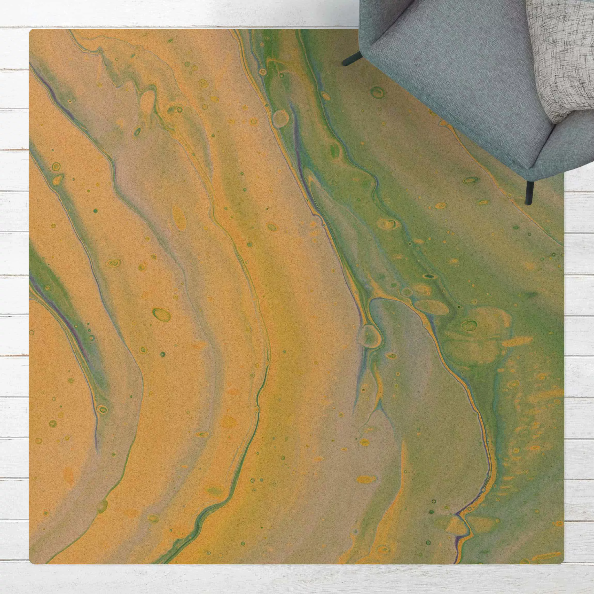 Kork-Teppich Abstrakte Marmorierung Gelbgrün günstig online kaufen