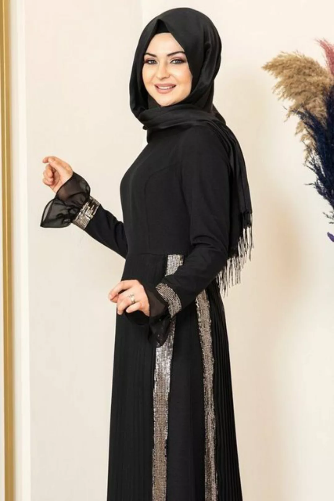 Modavitrini Maxikleid Damen Hijab Abendkleid mit Pailletten Modest Abiye Ab günstig online kaufen