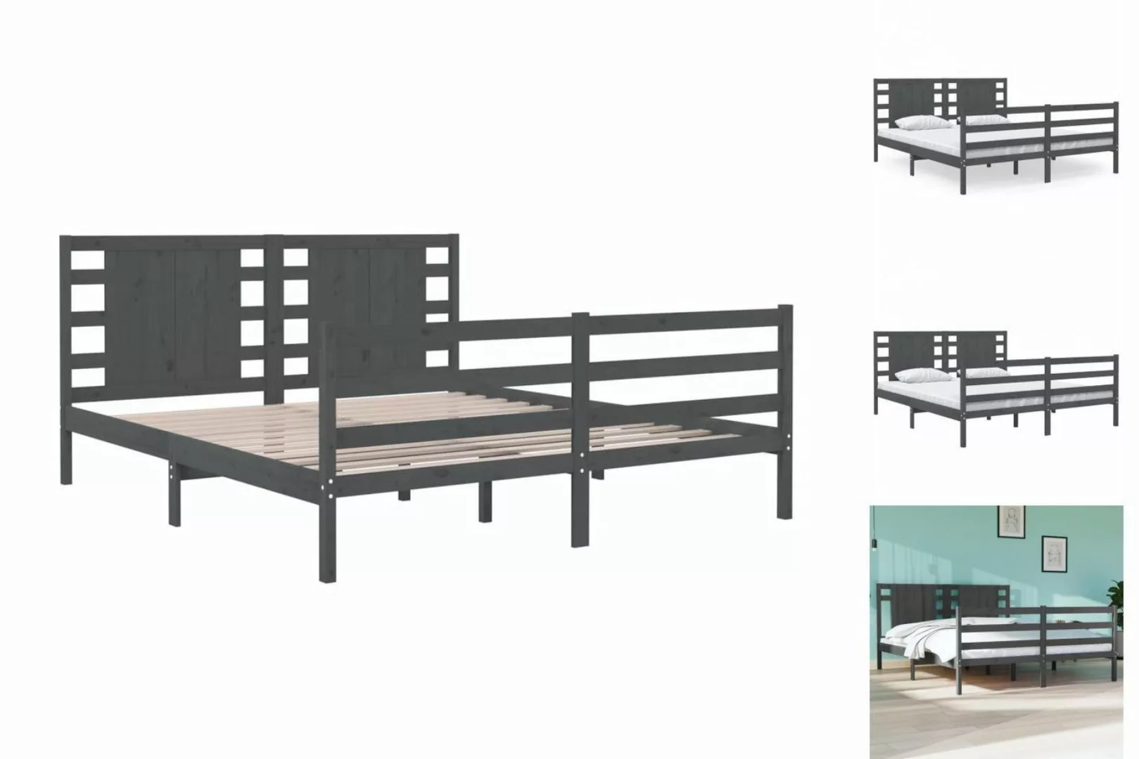 vidaXL Bettgestell Massivholzbett Grau Kiefer 140x190 cm Bett Bettgestell B günstig online kaufen