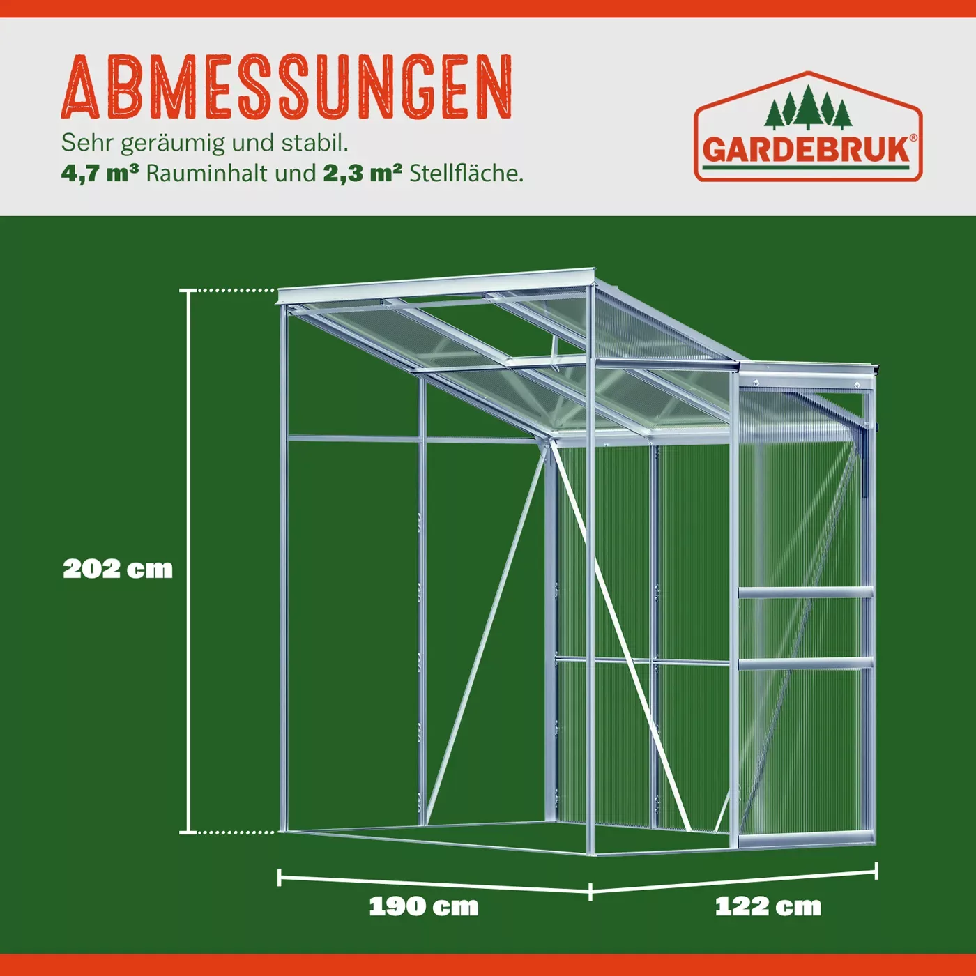 Alu Beistellgewächshaus 190x122x202cm mit Fenster günstig online kaufen
