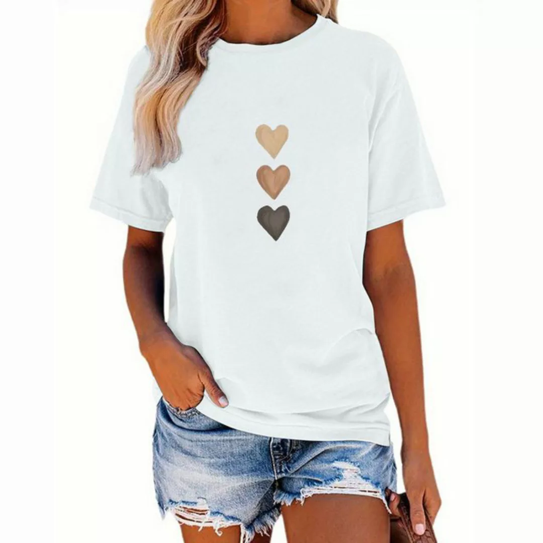 PYL T-Shirt Damen Sommer Kurzarmbluse Locker Herz Print-Shirt Casual T-Shir günstig online kaufen